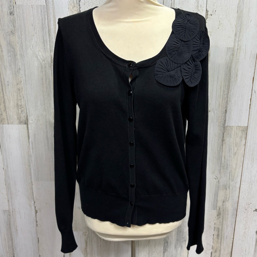 Audrey & Grace Appliqued Silk Blend Cardigan‎ Sweater
